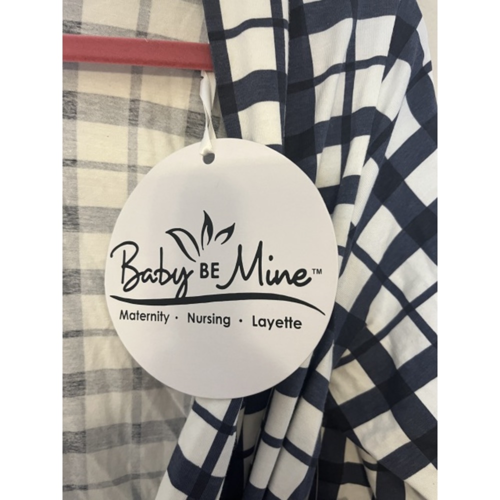 BABY BE MINE navy blue / white gingham pregnancy / postpartum robe S/M NEW - Picture 12 of 12